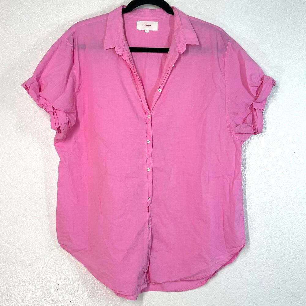 XiRENA S Top Button Down Up Shirt essential basic Channing cotton poplin Pink - Picture 2 of 6